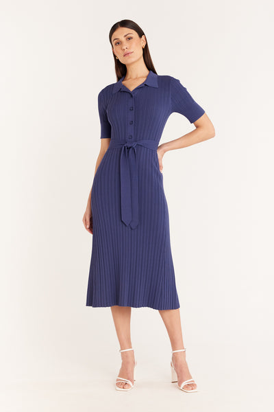 Knit Polo Dress - Indigo-Perri Cutten