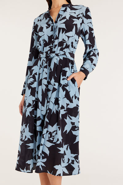 Lennox Silk Dress - Blue Print-Perri Cutten