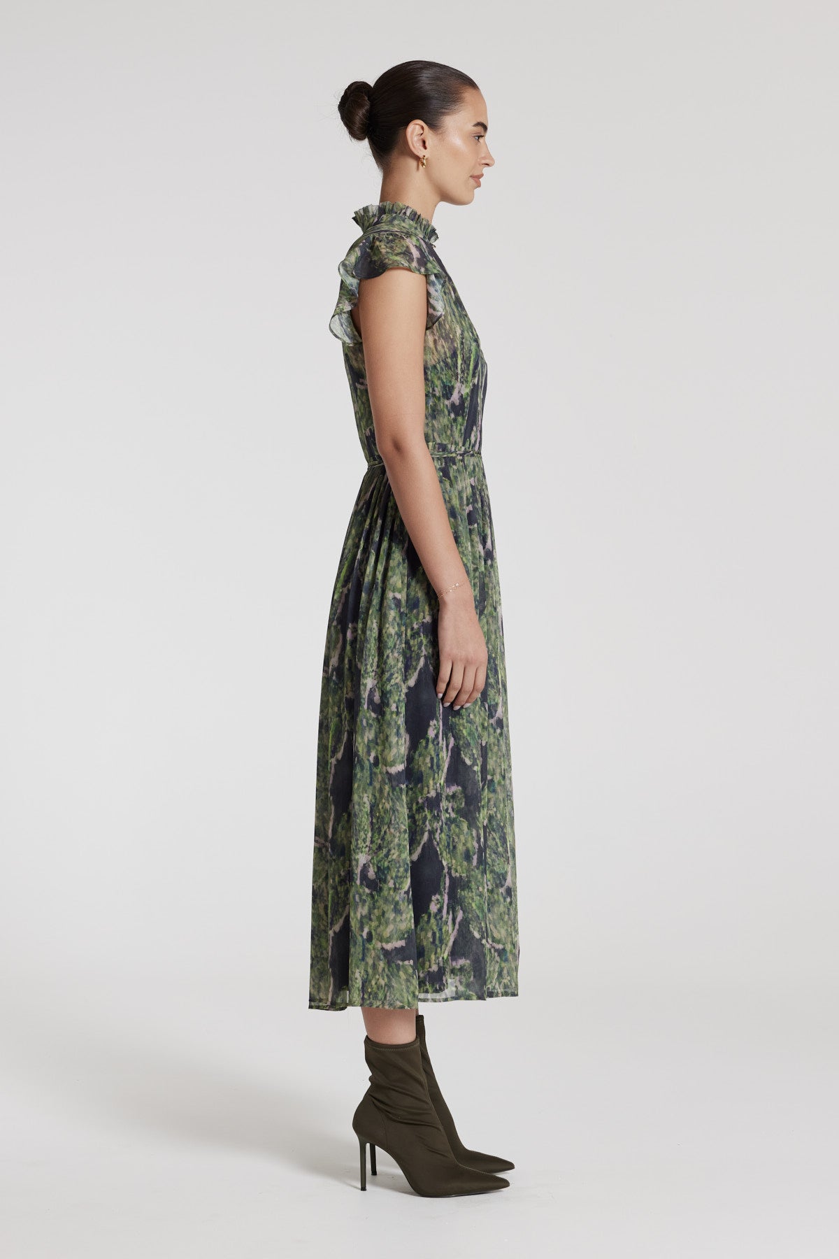 Greta Silk Dress - Green Print-Perri Cutten