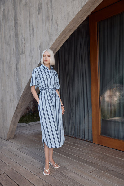 Cotton Stripe Dress - Blue/Indigo-Perri Cutten