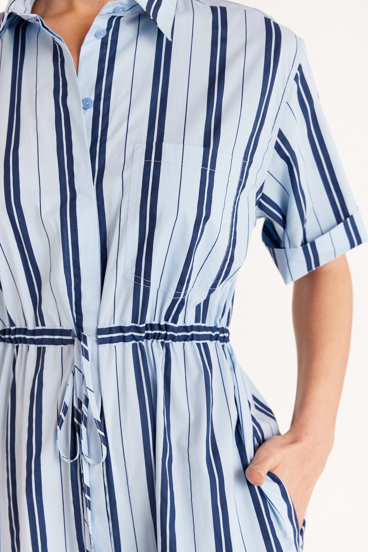 Cotton Stripe Dress - Blue/Indigo-Perri Cutten