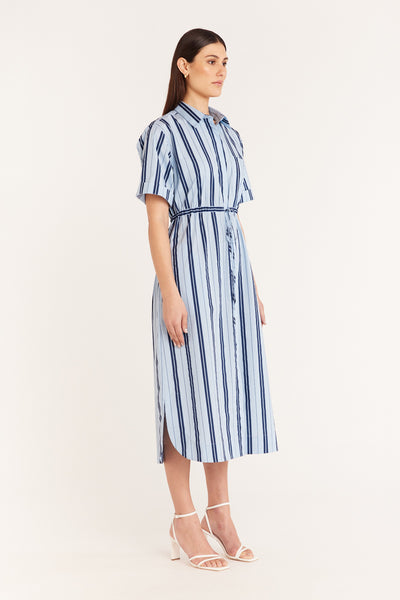 Cotton Stripe Dress - Blue/Indigo-Perri Cutten