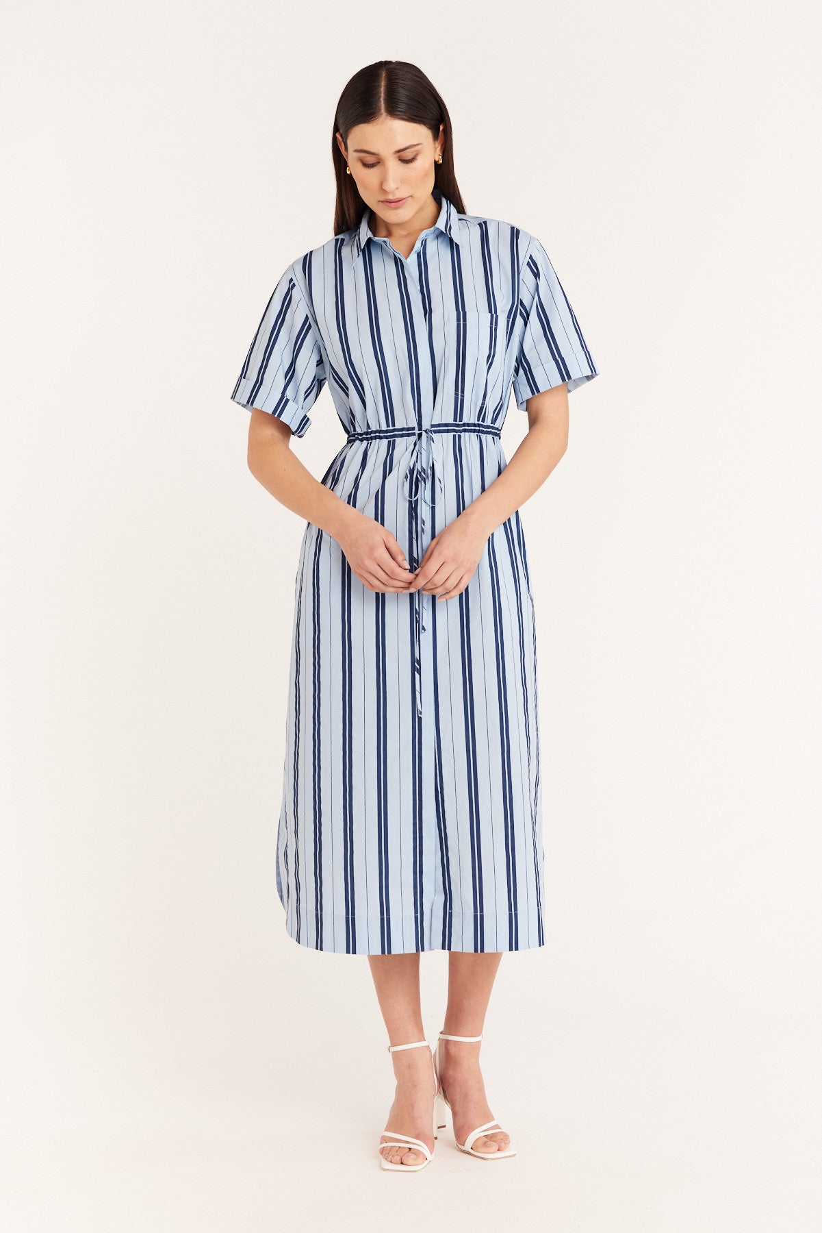 Cotton Stripe Dress - Blue/Indigo-Perri Cutten